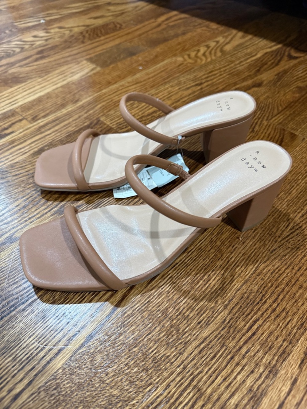 a new day Tan Strappy Block Heel Slide Sandals